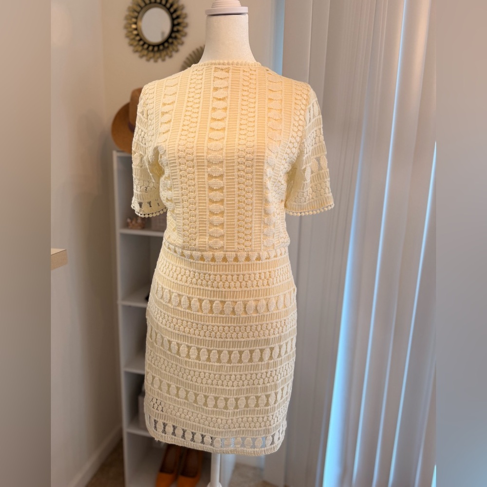 Express Ribbed Cream Midi Sheath Dress